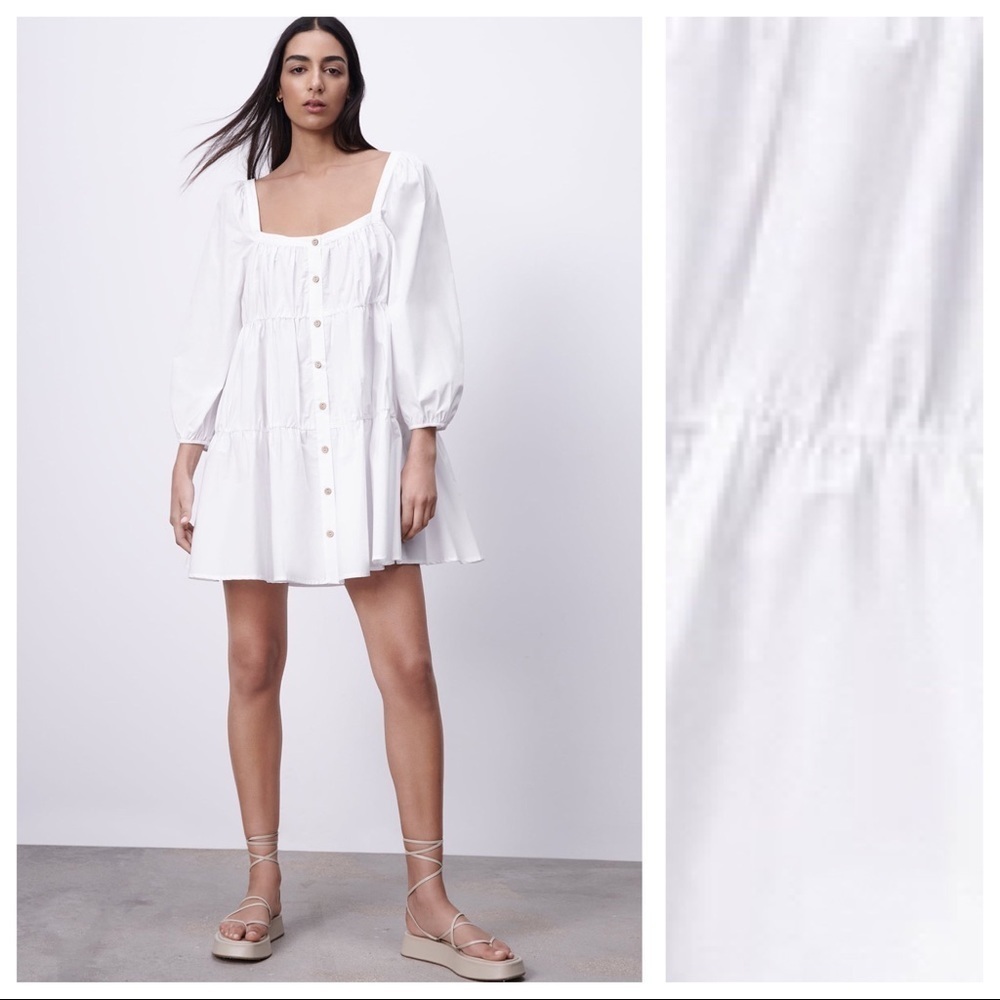 [Zara] White Button-Front Mini Dress